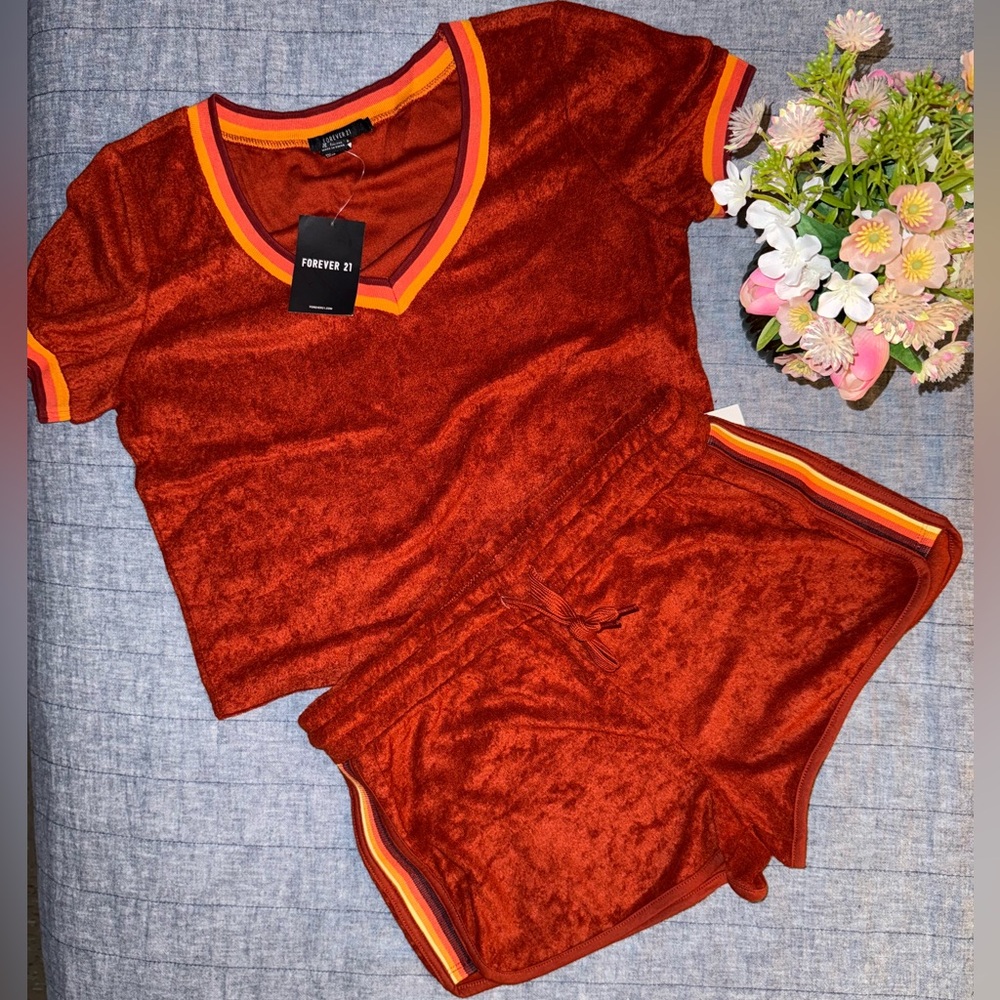 NWT Forever21 Rust Terry Top & Short Set